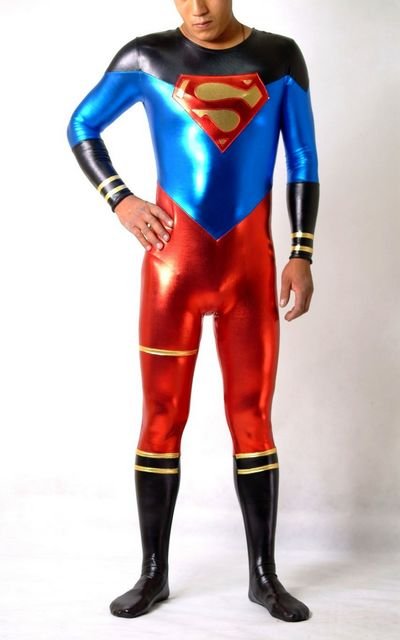 Lycra Superman Hero Spandex Comfortable Durable Back Entrance Zipper Bare Face Catsuit Costume