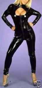 Zipper Metal Lice Black Spandex Bare Face Bright Leather Catsuit Costume