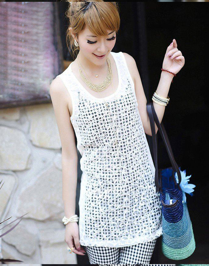 White With Black Dots Sleeveless Camisoles