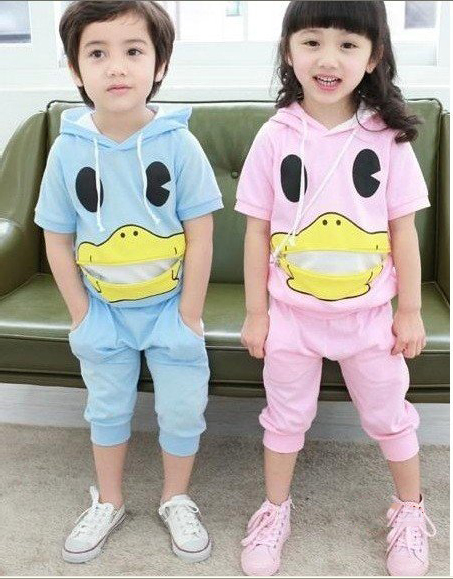 Children's Han Edition Lovely Ducks Short-sleeved Cotton Suit