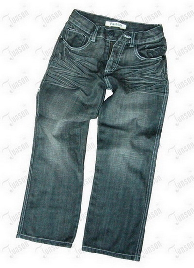 Children's Black Denim Straight Stretch Jeans with Embroidery