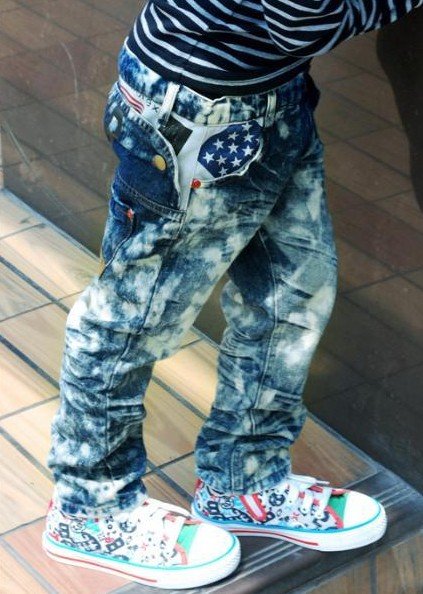 Children's Blue Casual Straight Double Waist Unique Design Jeans