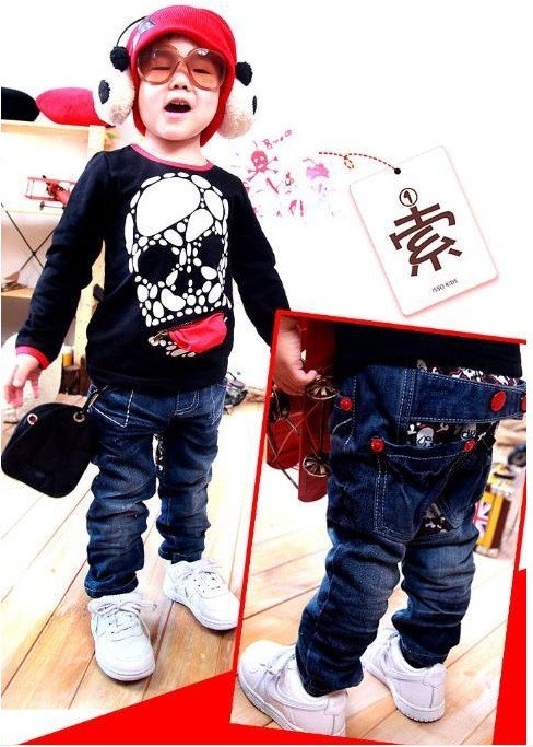 Children's Elastic Waist Unique Style Long Trim Jeans