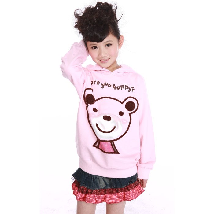 Girl's Cartoon Bear V-Neck Long Sleeve T Shirt