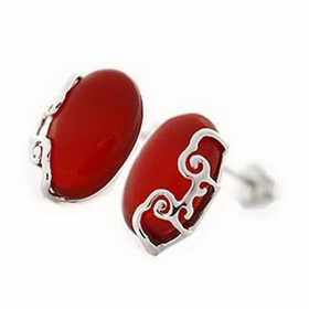 Never Fade Oval Shape Silver with Natural Red Agate Earrings