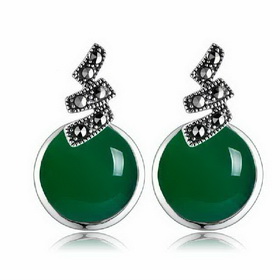 Trapezoid Silver with Natural Green Agate Earrings