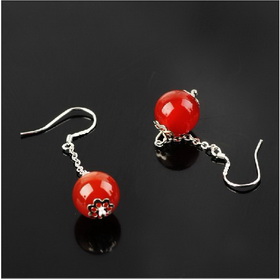 White Gold Plated Sterling Silver with Natural Agate Studs Earrings