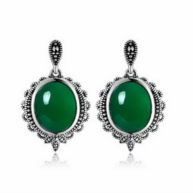 White Gold Plated 925 Sterling Silver with Natural Agate Studs Earrings