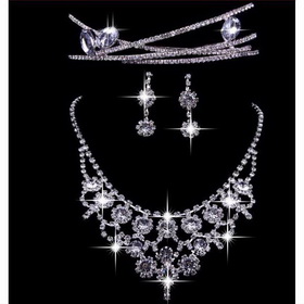 Elegant Rhinestone Necklace Crown and Earring Wedding Bridal Jewelry Sets
