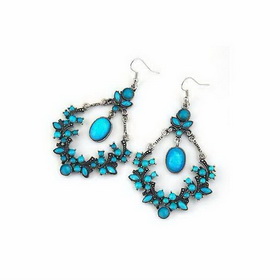 Azure Polaroid Acrylic Stone with Rhinestone European Retro Earrings