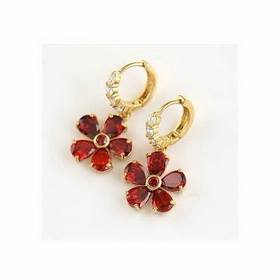 Female Retro Flower Red Crystal Earrings