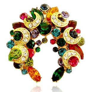 Alloy Colourful Moon Design Crystal Rhinestone Brooch
