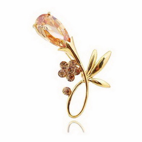 Gilded Zircon Austrian Crystal Flower Shape Brooch
