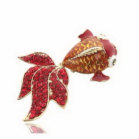 Women Red Wealth Diamond Goldfish Brooch
