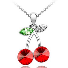 Girls' Fancy Red Cherry Shape Crystal Pendant Copper Alloy Chian Necklace