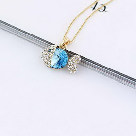 Blue Crystal Gold Fish Shape Euro-America Copper Alloy Necklace