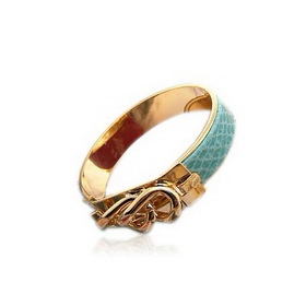 Gold Plated Inlaid Leather Padlock Bracelet