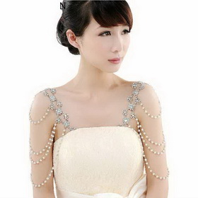 Luxury Rhinestone & Diamond Silver Plated Shoulder Chain Wedding Jewelry Sets