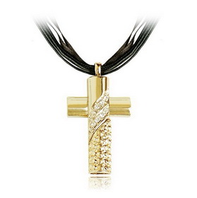 Gold Plated Rhinestone Alloy Cross Pendant Necklaces