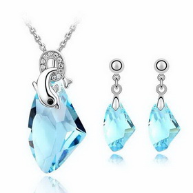 Ladies Luxury Platinum-plated Chain Rhinestone Blue Crystal Jewelry Sets