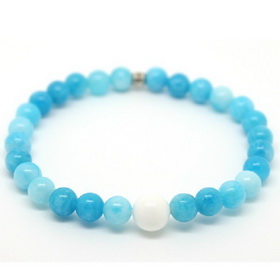 Round Beads Gemstone Natural Tungaten Blue & White Bracelet