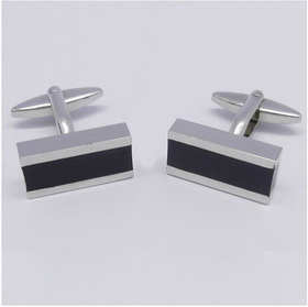Men's Metallic Silver in Black Fashional Rectangular Cufflinks