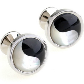 Men's Round Shaped Nickel-free Lead-free Sterling Silver Plated Mirror Like Cuff Link