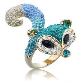 Women's Rhinestone Cool Blue & White Animal Fox Zinc Alloy Ring
