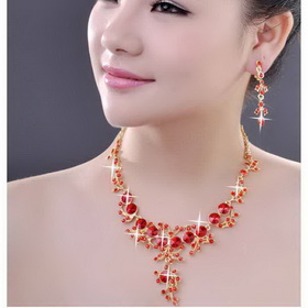 Beautiful Women's Wedding Red Crystal Alloy Jewelry Set