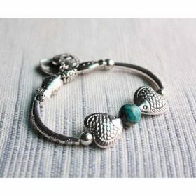 Handmade Alloy Natural Turquoise Chinese Minorities Styles Bracelet