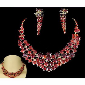 Fashion Red Gemstones & Rhinestone Zinc Alloy Bridal Jewelry Sets