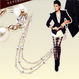 Women's Long Three-layer White Pearl Shell Necklace