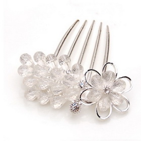 Rhodium Plated Zircon Alloy White Cyrstal Peony Flower Design Hair Pin