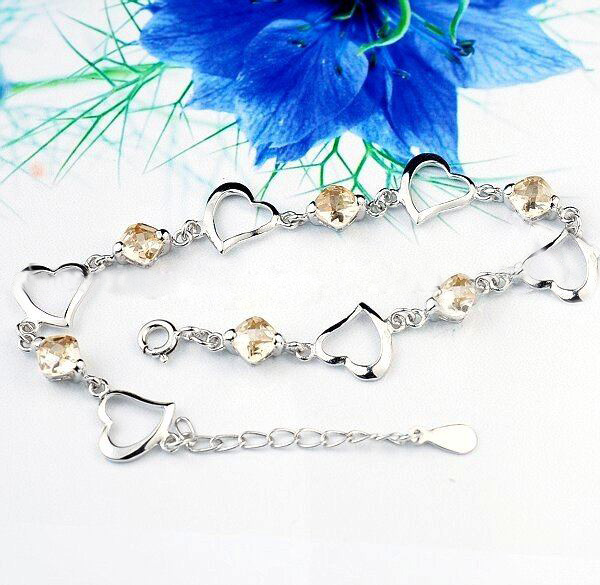 Heart Shape Chained Smoky Quartz Platinum Bracelet