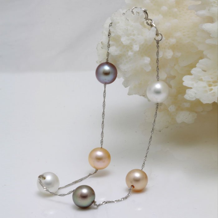 Full Round Mixed Color Freshwater Pearl Bracelet With 18K Platinum