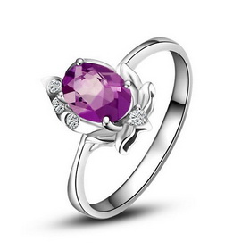 Female Never Fade with Big Irregular Shape Purple Diamond Silver Jewelry Ring