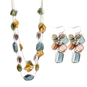 925 Silver Clear Crystals Blue Turquoise Jewelry Set