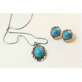 925 Silver Turquoise Jewelry Set For Party / Wedding