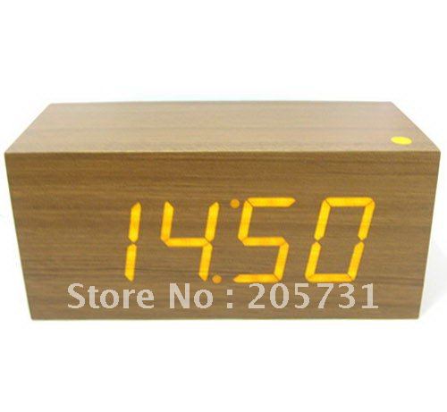 Wood Digital Cuboid Maroon Table Clocks