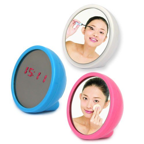Small Round Plastic and Glass Three Colours Digital LED Mirror Clock