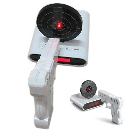 New Great ABS Plastic Gun Laser Target Alarm Clock with LCD Screen