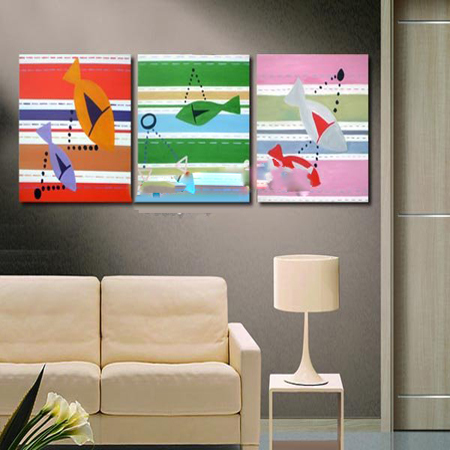 Canvas Decorative Handpainted Frame Fish Colorful Oil Painting