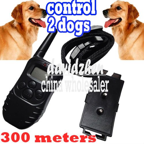 Black Remote Dogs Trainer Bark Stop Collar (Static Shock + Vibration + Whistle) Control 2 Dogs