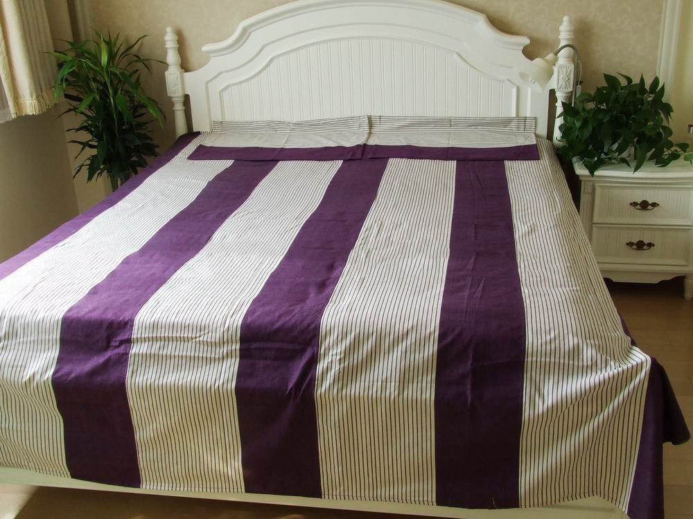 Chinese Traditional Pure Cotton Handmade Purple & White Stripes Bedding Set