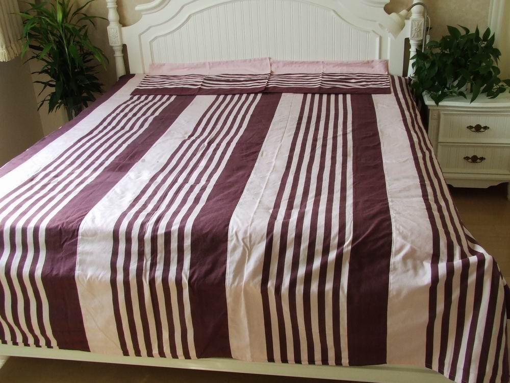 Chinese Traditional Cotton Brown Stripe Handmade Bedding Set