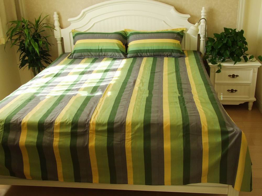 Chinese Traditional Green Cotton Stripe Soft Handmade Bedding Set