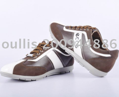 Men's Leather Brown with White Stripe Rubber Sole Lace-up Dress Shoes