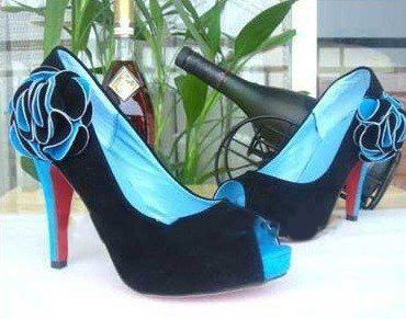 Women's Fashion Suede Face Rose Decorated Open-Toe High Heel Pump Shoes