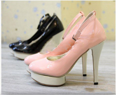 Women's Genuine Leather Pumps High Heeled Ankle Straps Bridal Shoes