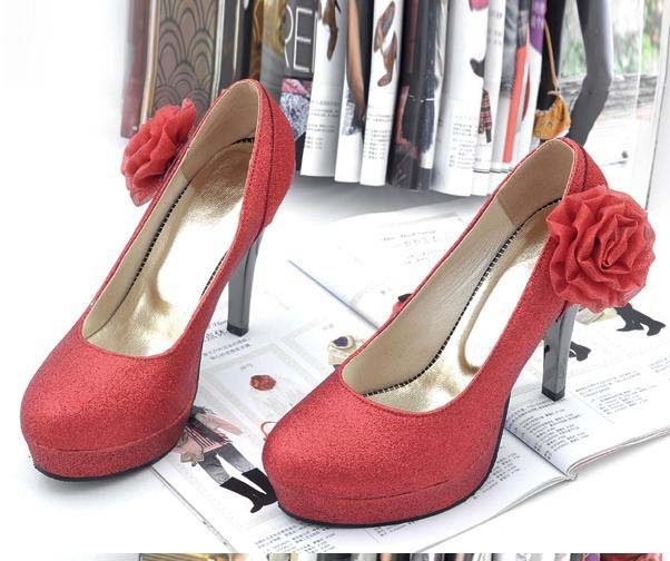 European Style Lady Platform High Heel Flowers Bridal Shoes